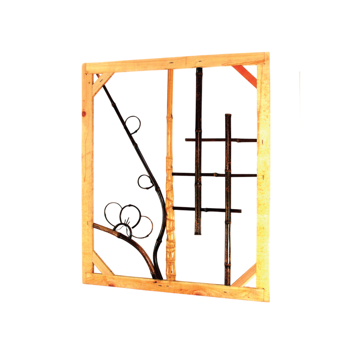 木枠黒竹上角窓布袋竹入梅柄(きわくくろちくじょうかどまどほていちくいり(うめがら))