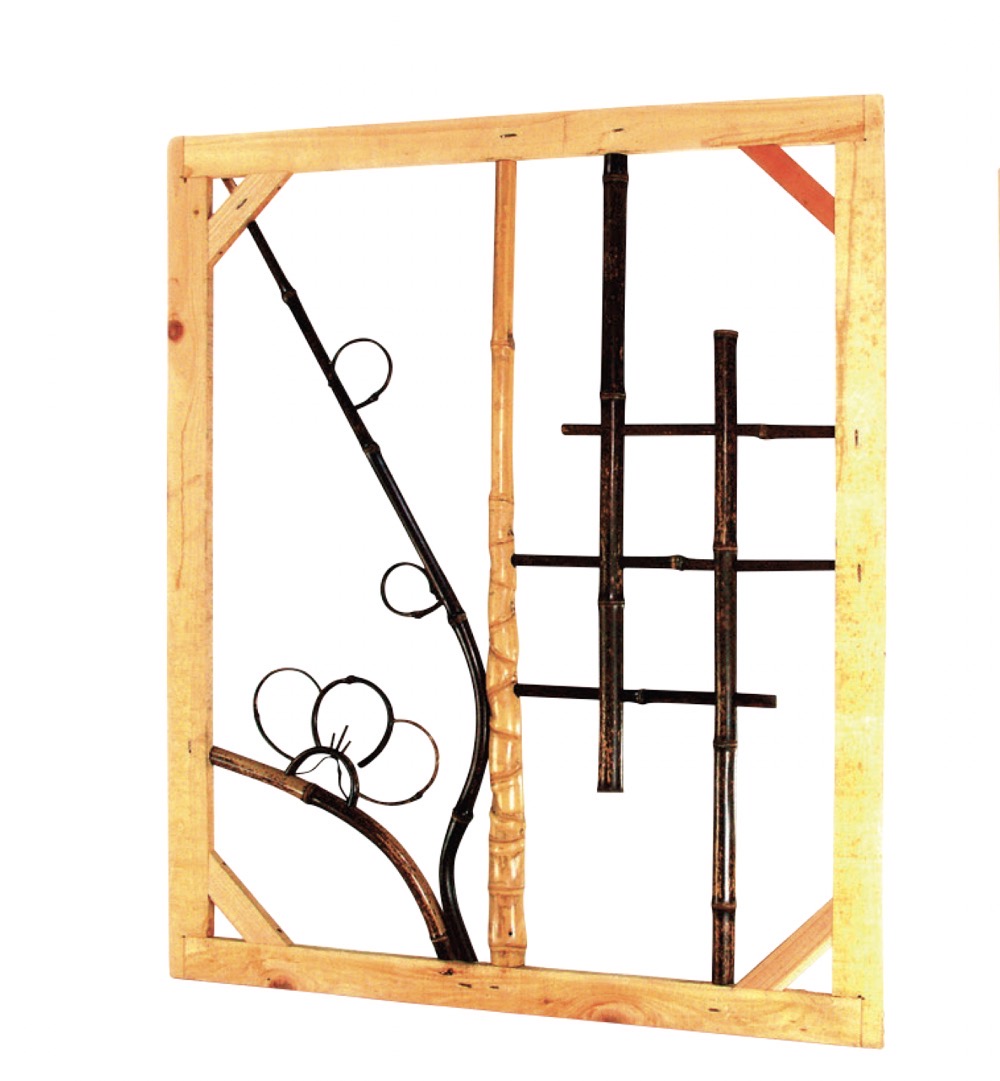 木枠黒竹上角窓布袋竹入梅柄(きわくくろちくじょうかどまどほていちくいり(うめがら))