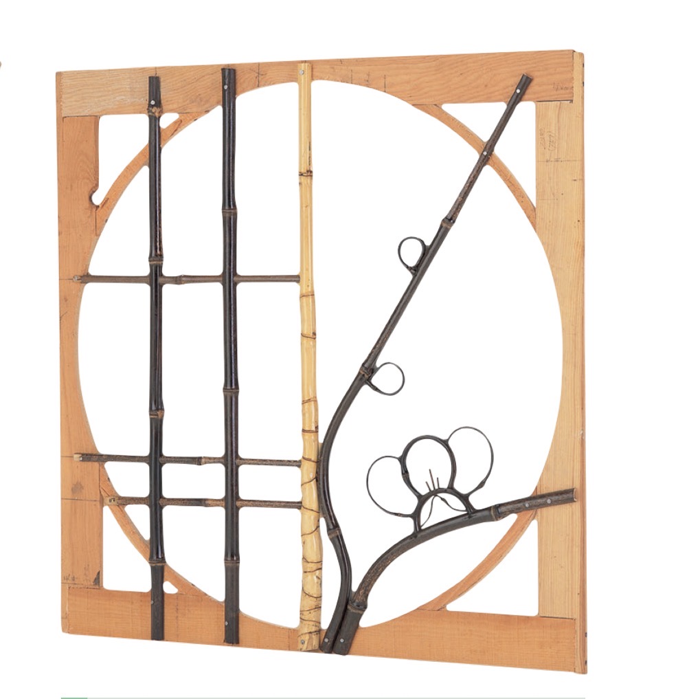 木枠黒竹上丸窓布袋竹入 梅柄(きわくくろちくじょうまるまどほていちくいり(うめがら))