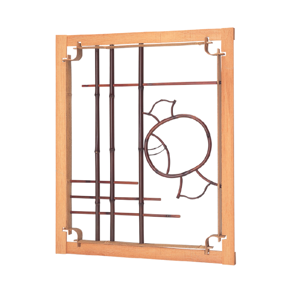 木枠付錆竹縁付染煤角窓 小槌柄(きわくつきさびたけふちつきそめすみすかくまど(ごつちがら))