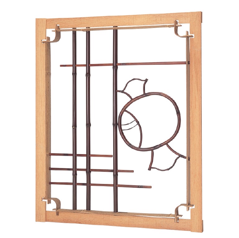 木枠付錆竹縁付染煤角窓 小槌柄(きわくつきさびたけふちつきそめすみすかくまど(ごつちがら))