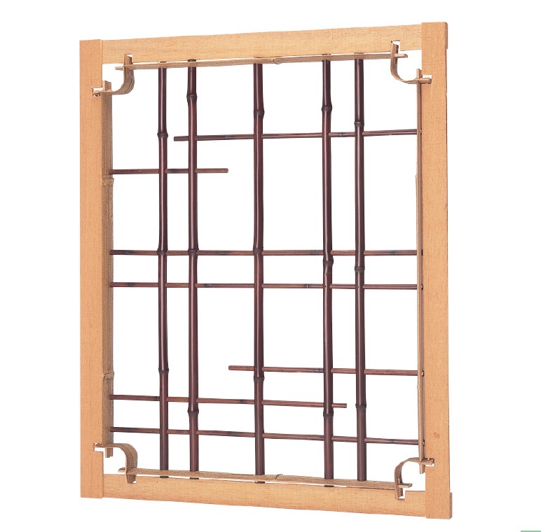 木枠付錆竹縁付染煤角窓 抜通柄(きわくつきさびたけふちつきそめすみすかくまど(ぬきとおしがら))