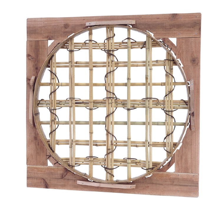 木枠付錆竹縁付晒竹下地丸窓(きわくつきさびたけふちつきさらしだけしたじまるまど)